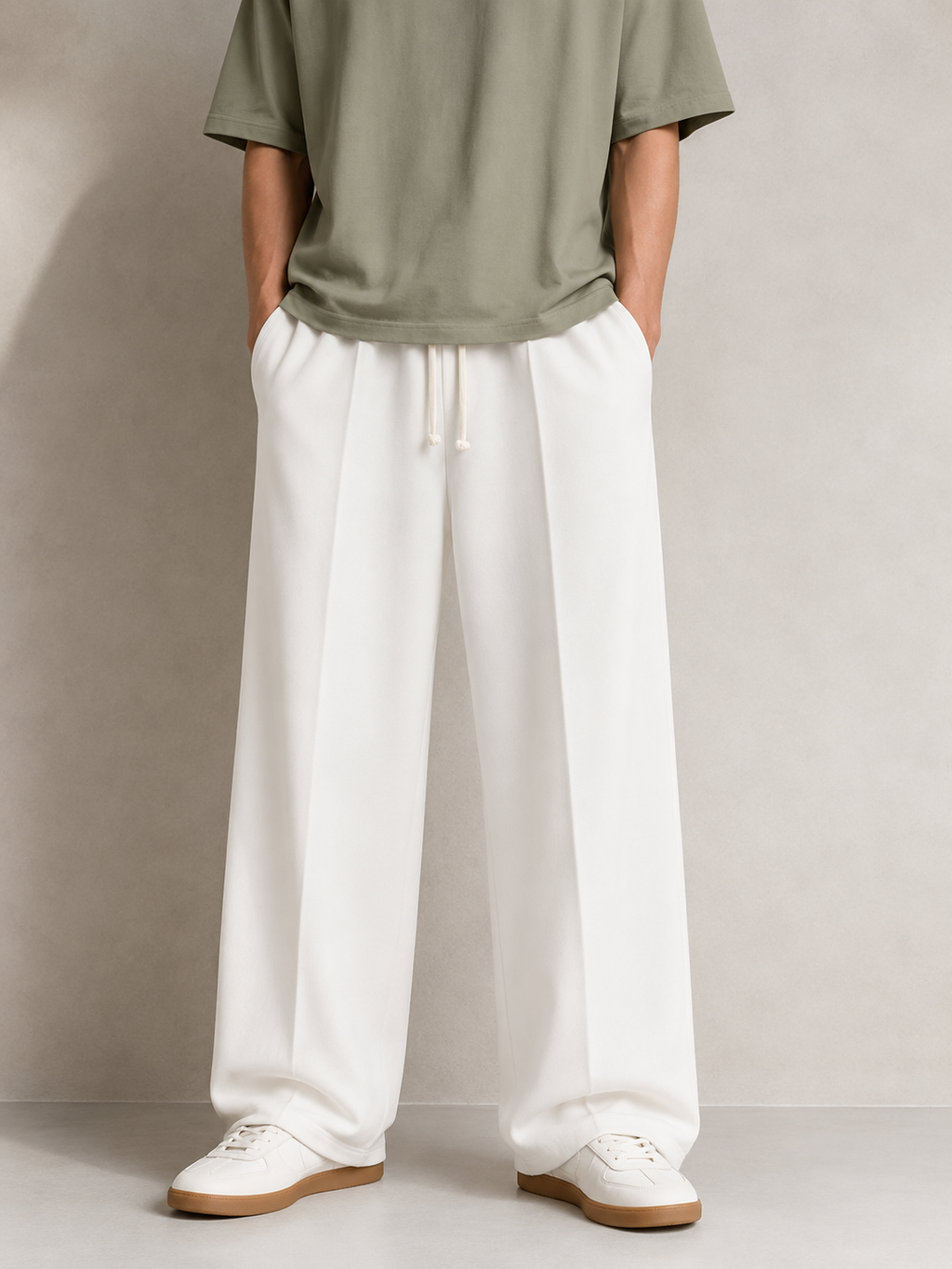 White Relaxed Fit French Terry Trousers