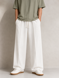 White Relaxed Fit French Terry Trousers