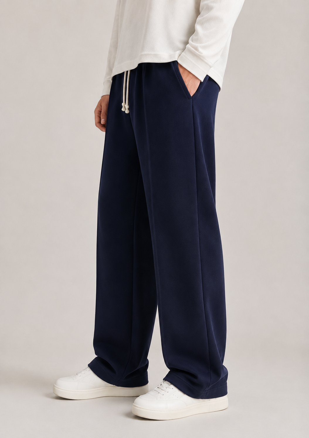 Navy Blue Relaxed Fit French Terry Trousers