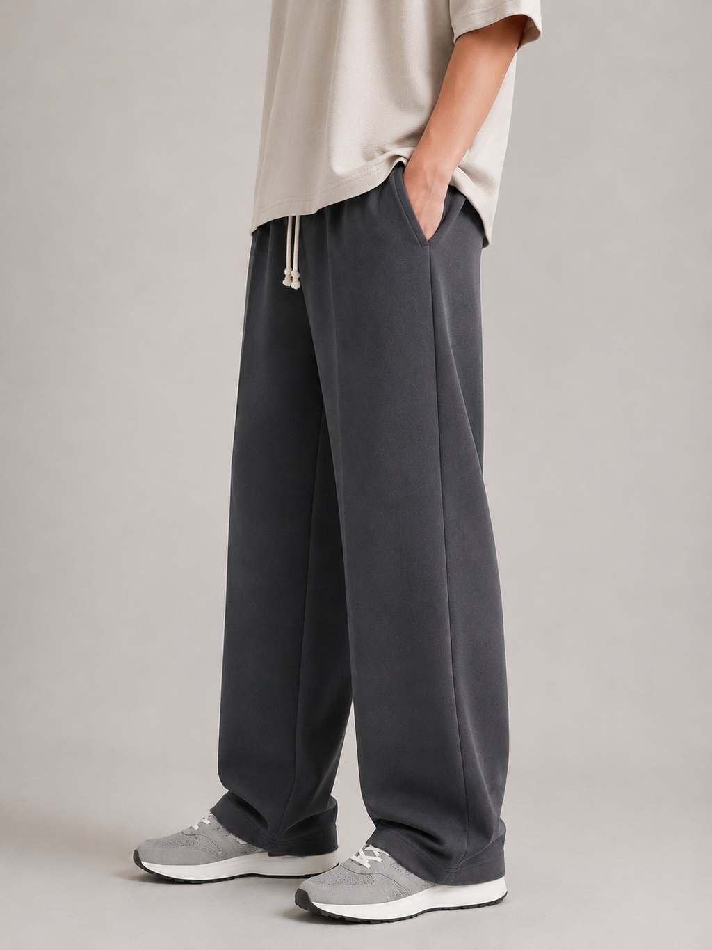 Grey Relaxed Fit French Terry Trousers