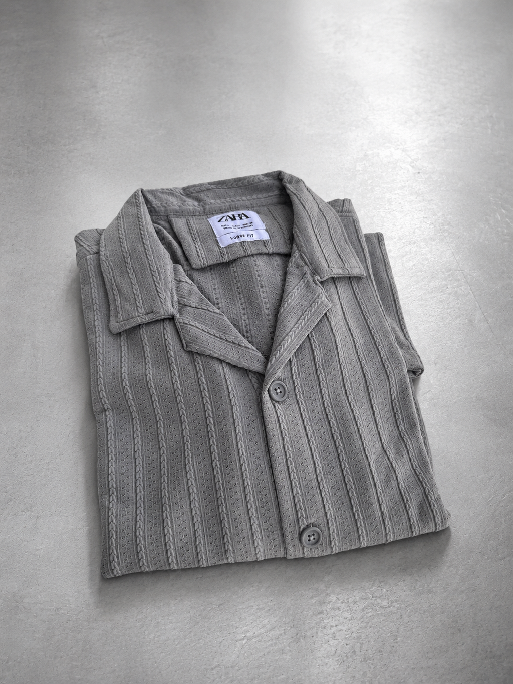 Grey Zara Textured Cuban Collar Shirt