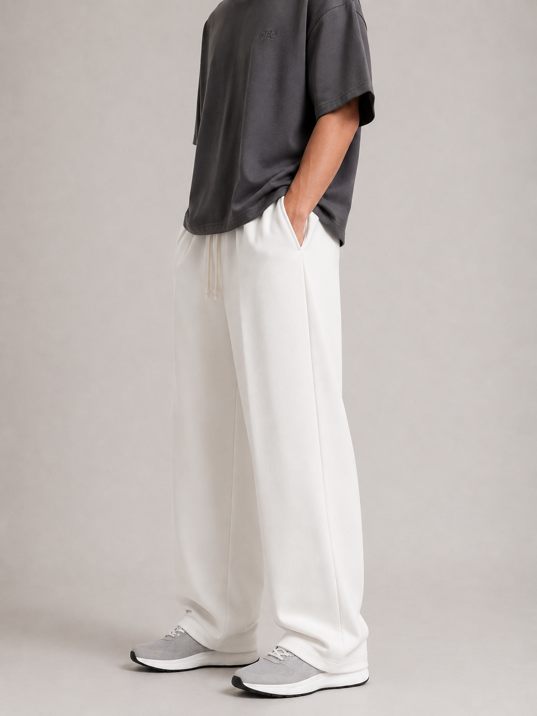 White Relaxed Fit French Terry Trousers