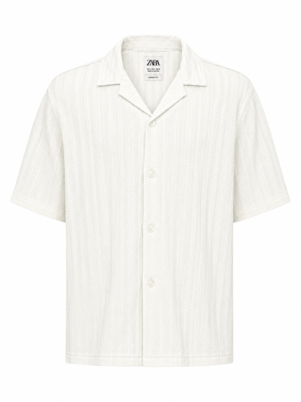 White Zara Textured Cuban Collar Shirt