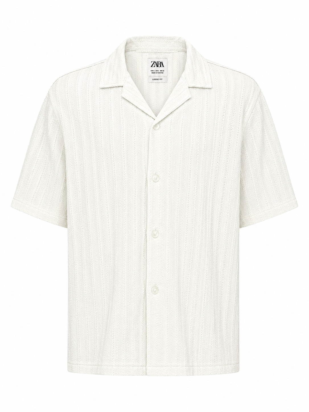White Zara Textured Cuban Collar Shirt