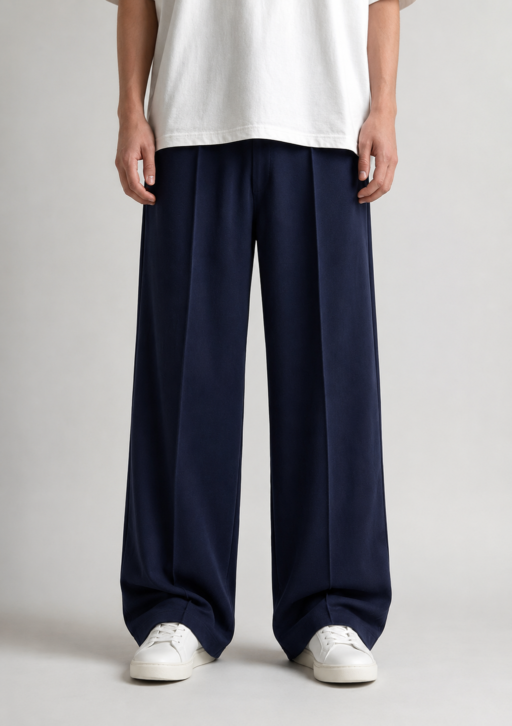 Navy Blue Relaxed Fit French Terry Trousers