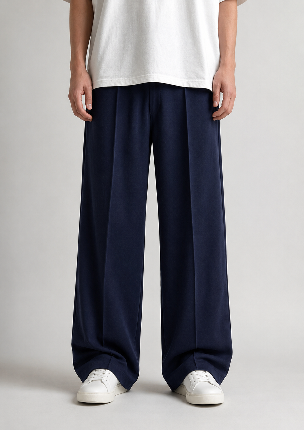 Navy Blue Relaxed Fit French Terry Trousers