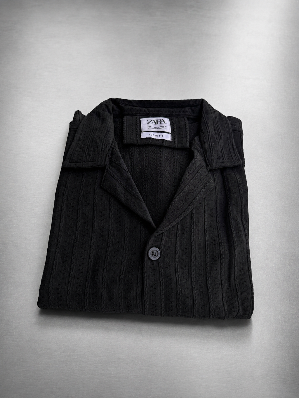 Black Zara Textured Cuban Collar Shirt