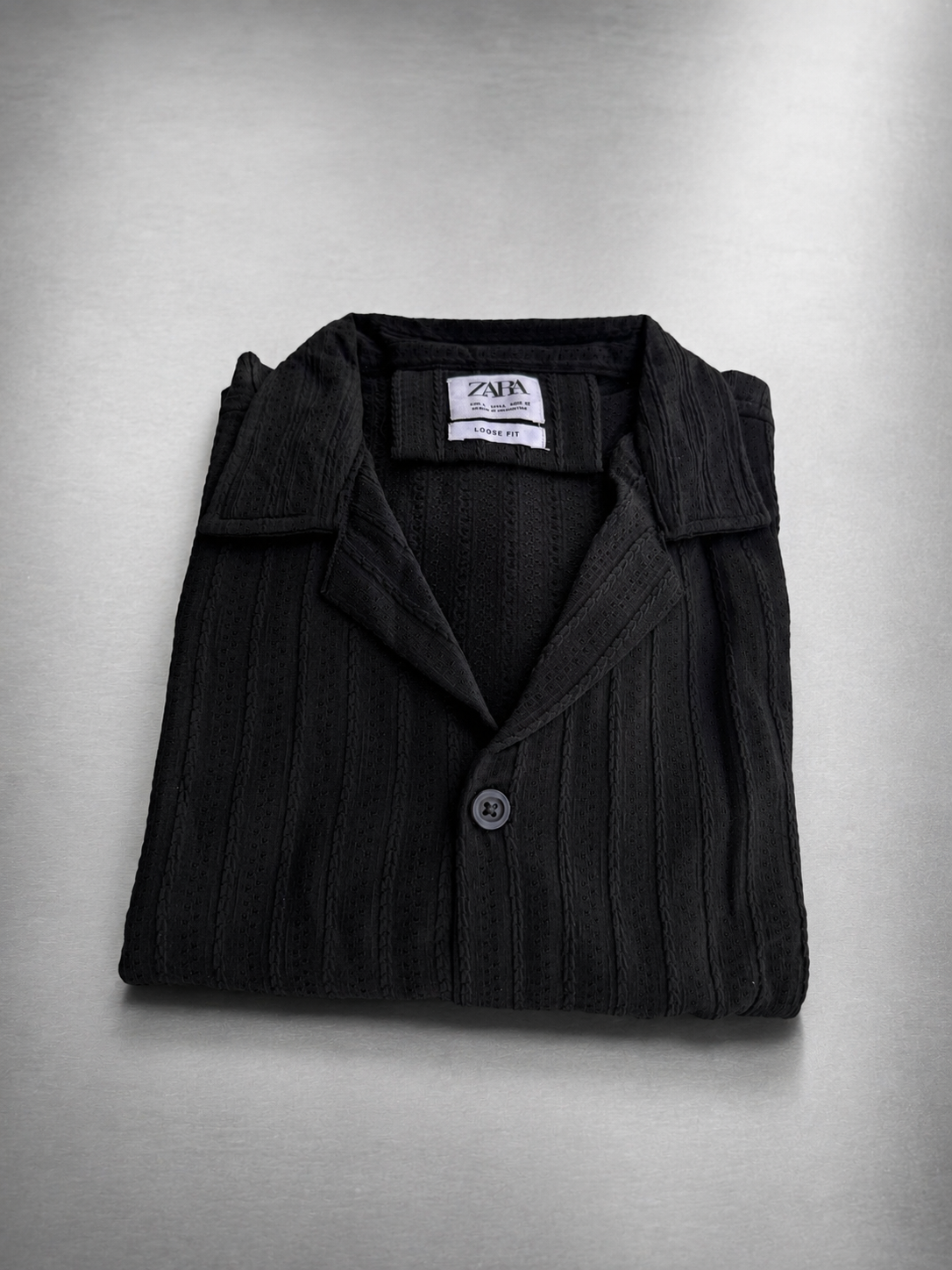 Black Zara Textured Cuban Collar Shirt