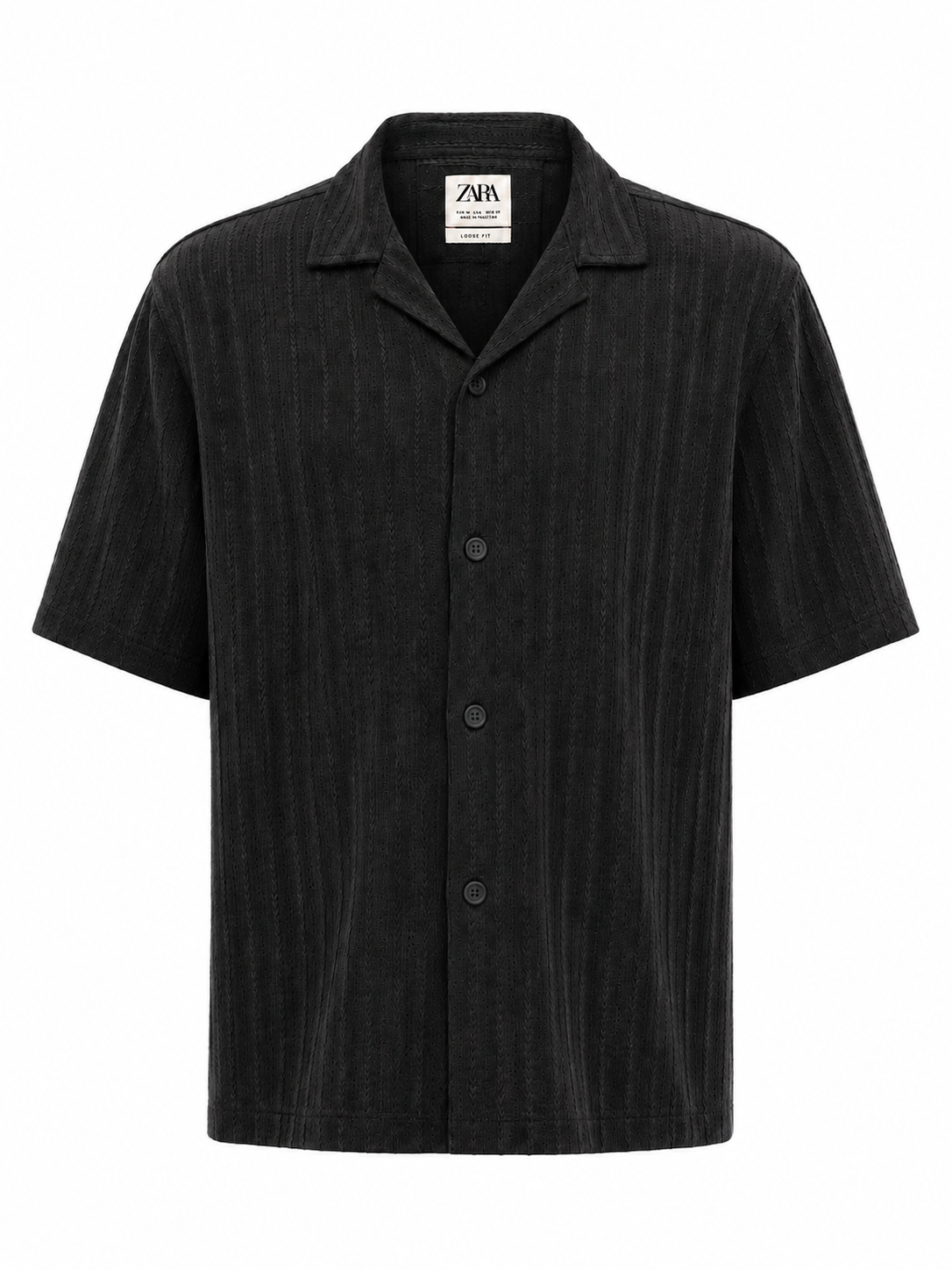 Black Zara Textured Cuban Collar Shirt