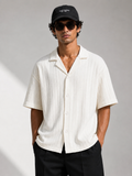 White Zara Textured Cuban Collar Shirt