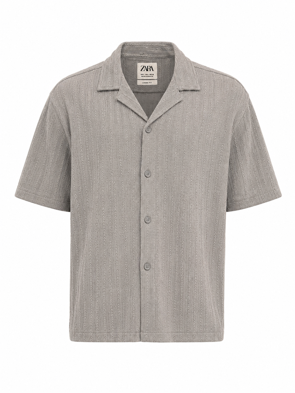 Grey Zara Textured Cuban Collar Shirt