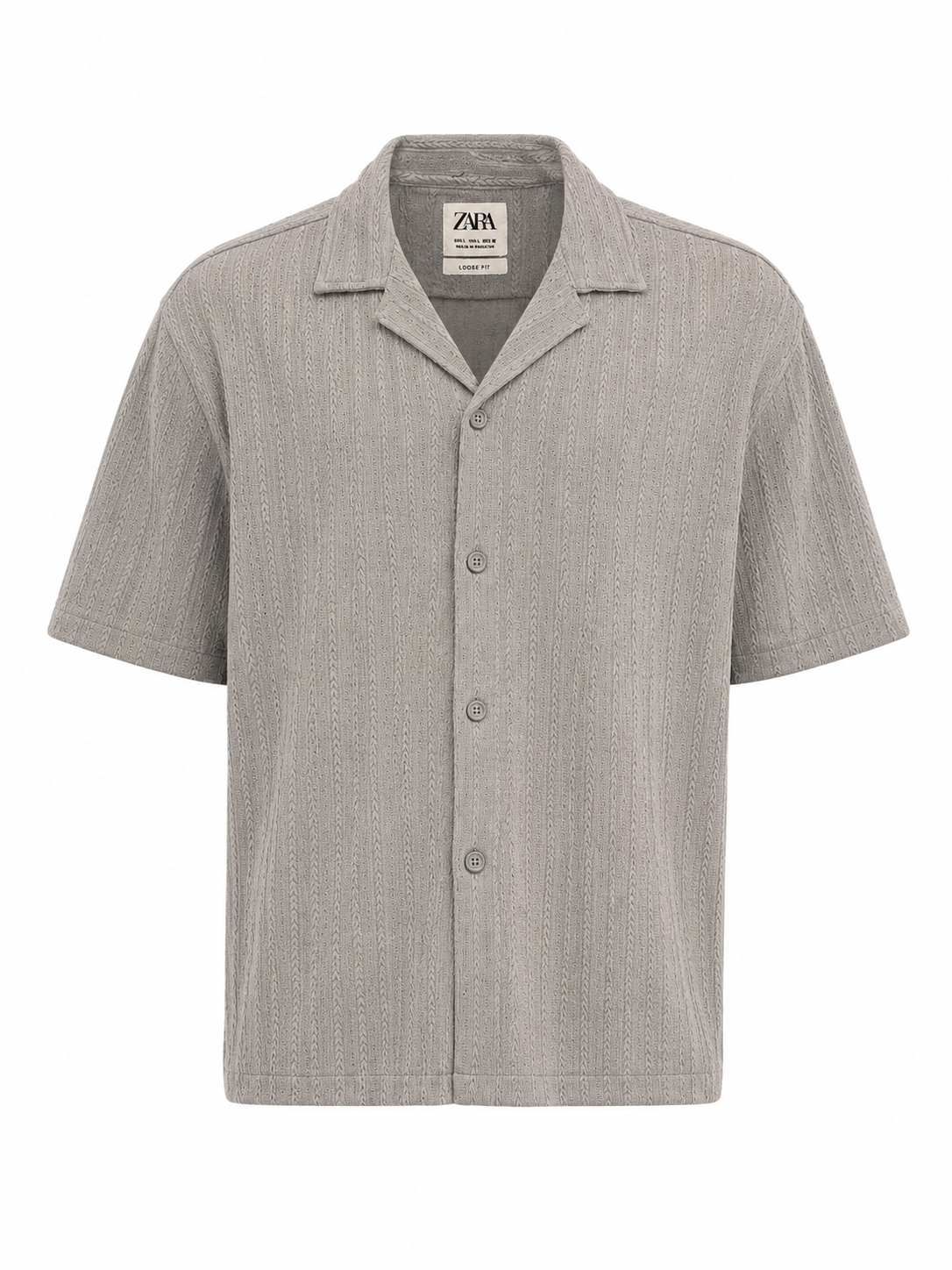 Grey Zara Textured Cuban Collar Shirt