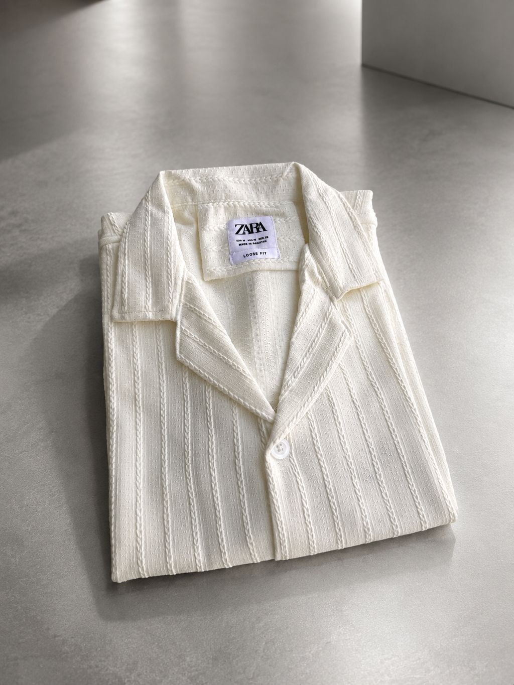 White Zara Textured Cuban Collar Shirt