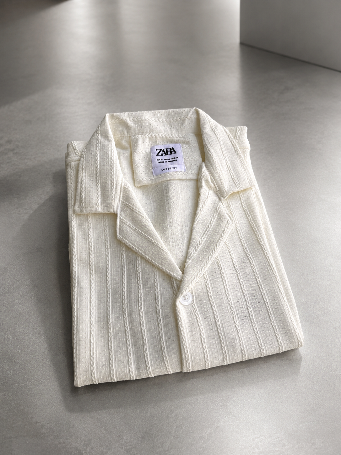 White Zara Textured Cuban Collar Shirt